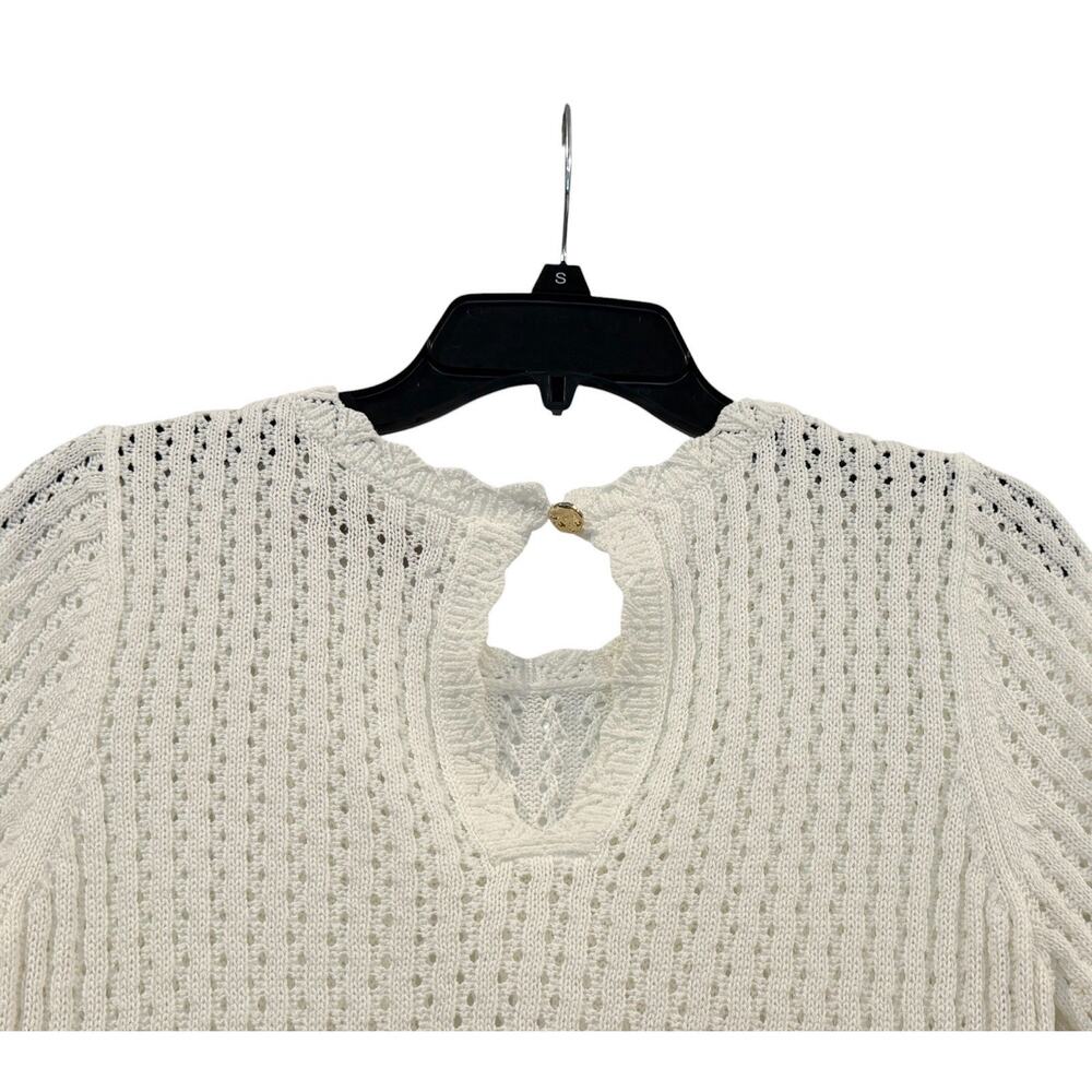 Ann Taylor Loft Open Knit White Short Sleeve Sweater Top: SZ Small Modest - Picture 4 of 9